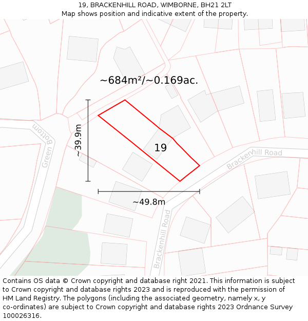 19, BRACKENHILL ROAD, WIMBORNE, BH21 2LT: Plot and title map