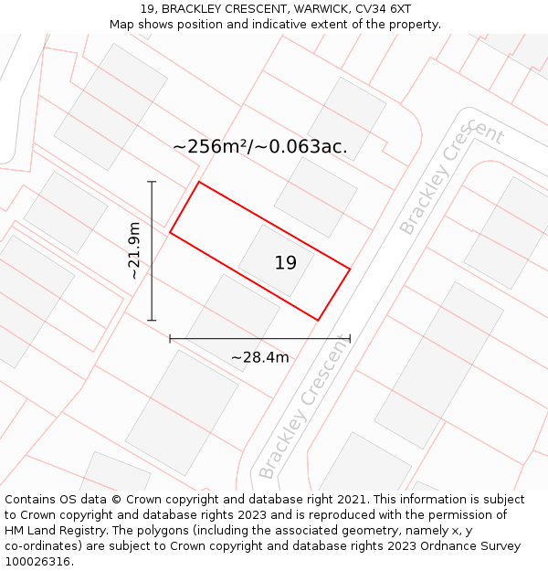 19, BRACKLEY CRESCENT, WARWICK, CV34 6XT: Plot and title map