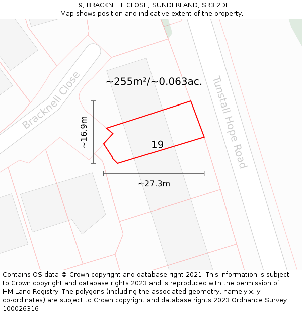 19, BRACKNELL CLOSE, SUNDERLAND, SR3 2DE: Plot and title map