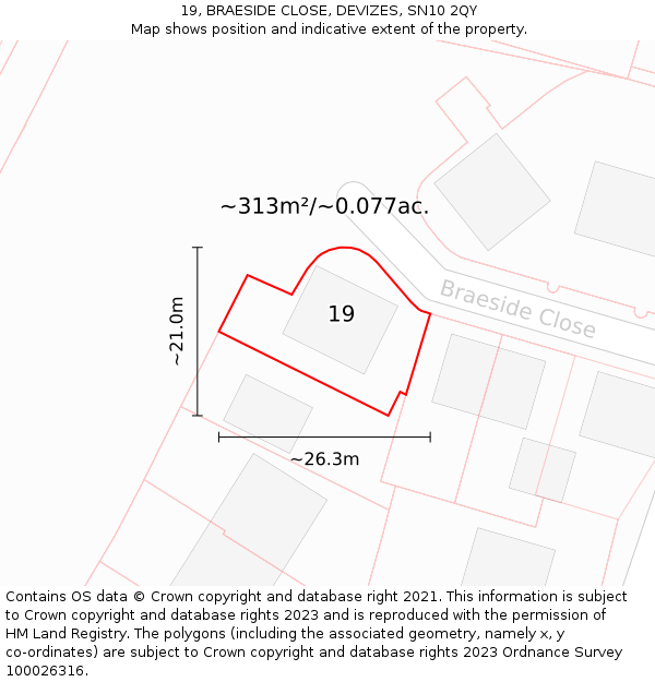 19, BRAESIDE CLOSE, DEVIZES, SN10 2QY: Plot and title map