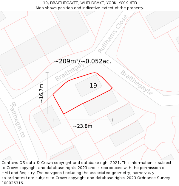 19, BRAITHEGAYTE, WHELDRAKE, YORK, YO19 6TB: Plot and title map