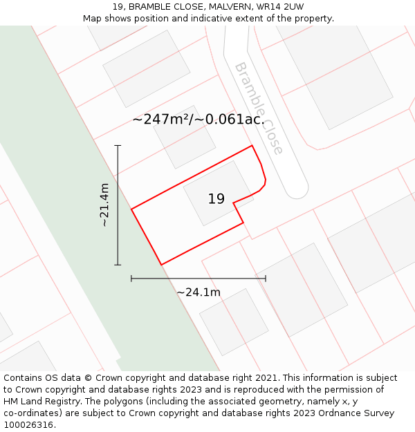 19, BRAMBLE CLOSE, MALVERN, WR14 2UW: Plot and title map