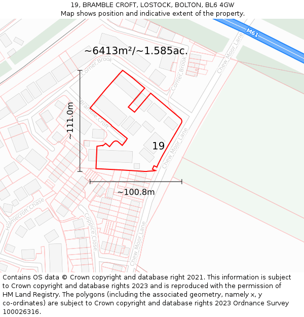 19, BRAMBLE CROFT, LOSTOCK, BOLTON, BL6 4GW: Plot and title map