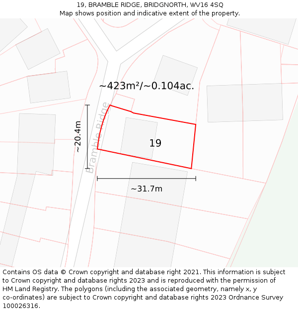 19, BRAMBLE RIDGE, BRIDGNORTH, WV16 4SQ: Plot and title map