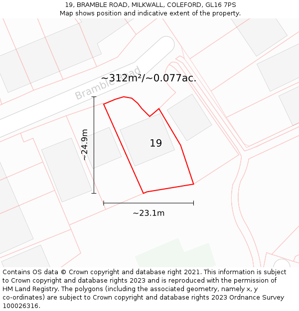 19, BRAMBLE ROAD, MILKWALL, COLEFORD, GL16 7PS: Plot and title map