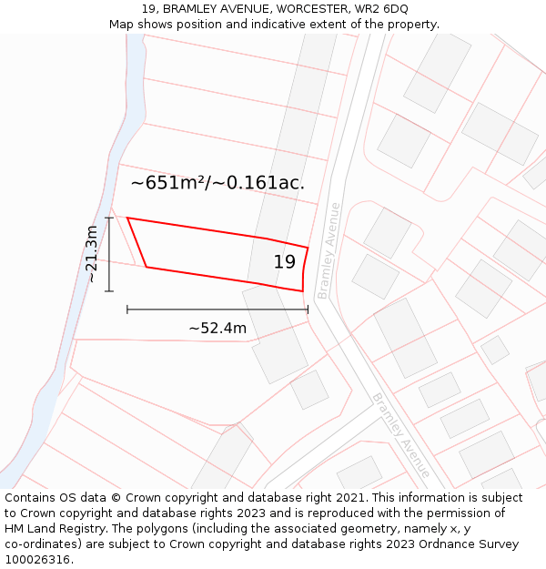 19, BRAMLEY AVENUE, WORCESTER, WR2 6DQ: Plot and title map