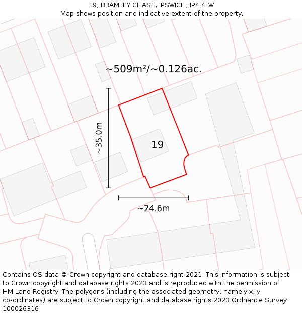 19, BRAMLEY CHASE, IPSWICH, IP4 4LW: Plot and title map