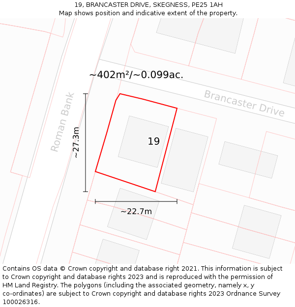 19, BRANCASTER DRIVE, SKEGNESS, PE25 1AH: Plot and title map