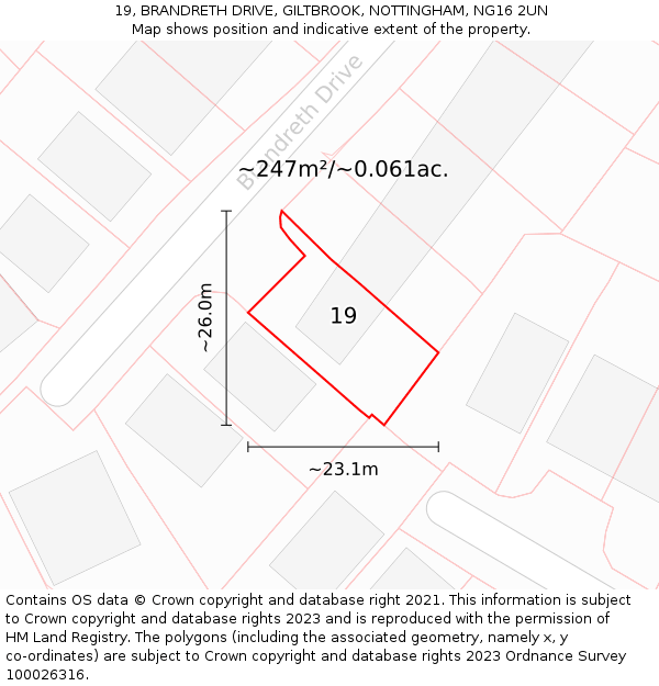 19, BRANDRETH DRIVE, GILTBROOK, NOTTINGHAM, NG16 2UN: Plot and title map