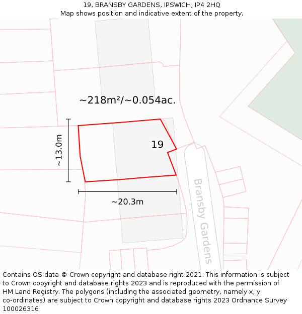 19, BRANSBY GARDENS, IPSWICH, IP4 2HQ: Plot and title map