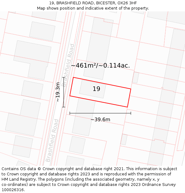 19, BRASHFIELD ROAD, BICESTER, OX26 3HF: Plot and title map