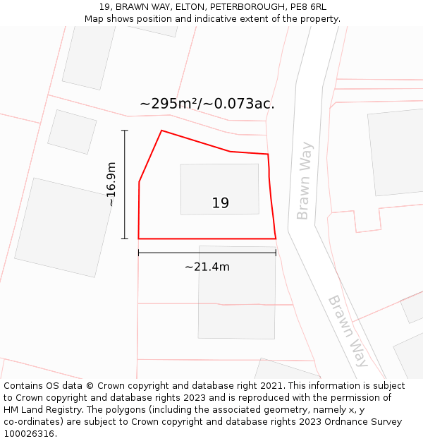 19, BRAWN WAY, ELTON, PETERBOROUGH, PE8 6RL: Plot and title map