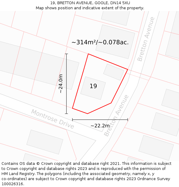 19, BRETTON AVENUE, GOOLE, DN14 5XU: Plot and title map