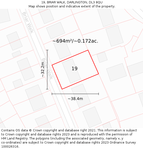 19, BRIAR WALK, DARLINGTON, DL3 8QU: Plot and title map