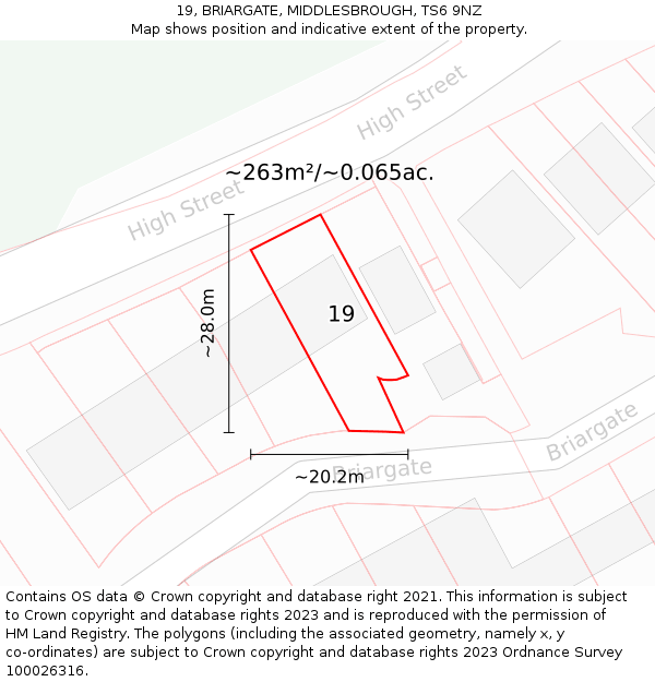 19, BRIARGATE, MIDDLESBROUGH, TS6 9NZ: Plot and title map