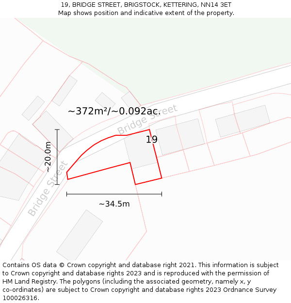 19, BRIDGE STREET, BRIGSTOCK, KETTERING, NN14 3ET: Plot and title map