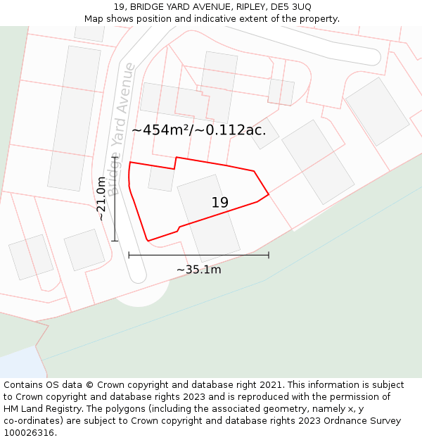 19, BRIDGE YARD AVENUE, RIPLEY, DE5 3UQ: Plot and title map