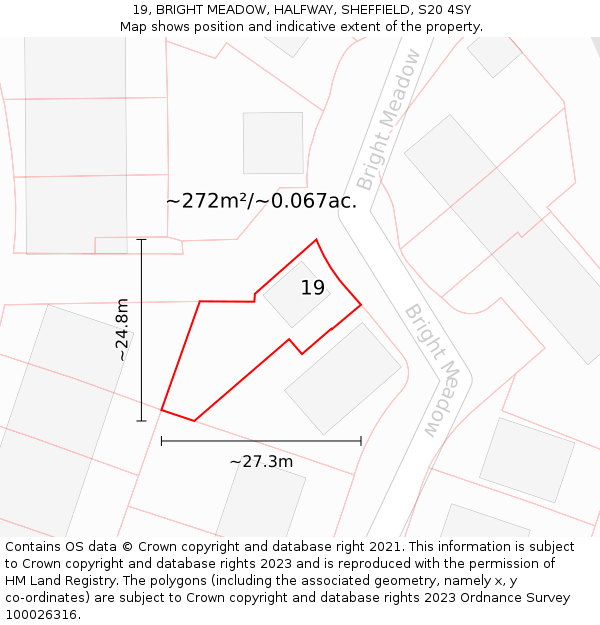 19, BRIGHT MEADOW, HALFWAY, SHEFFIELD, S20 4SY: Plot and title map