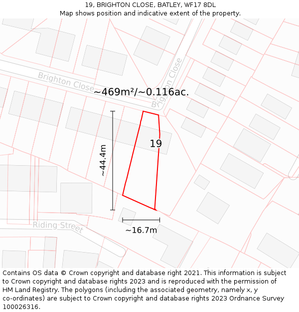 19, BRIGHTON CLOSE, BATLEY, WF17 8DL: Plot and title map