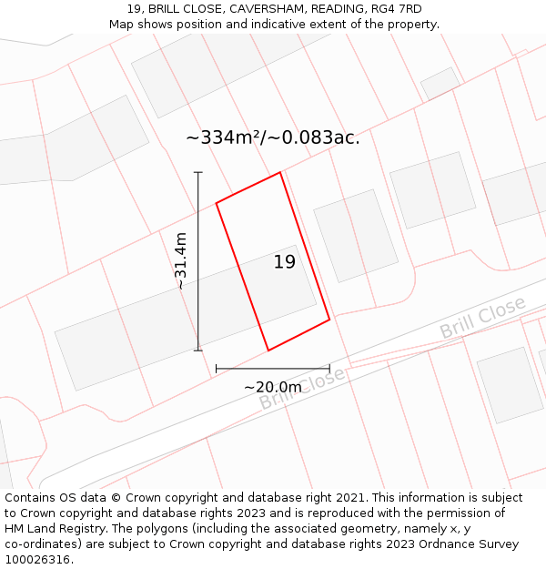 19, BRILL CLOSE, CAVERSHAM, READING, RG4 7RD: Plot and title map