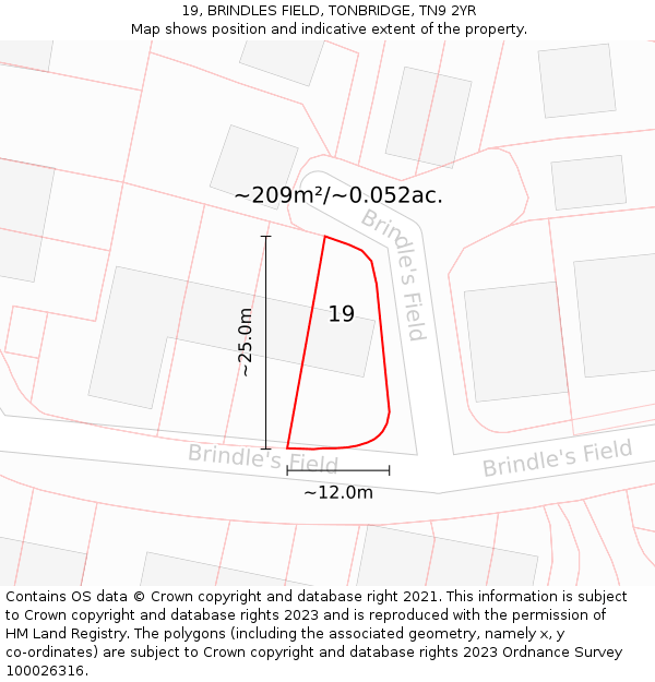 19, BRINDLES FIELD, TONBRIDGE, TN9 2YR: Plot and title map