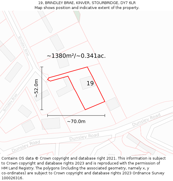 19, BRINDLEY BRAE, KINVER, STOURBRIDGE, DY7 6LR: Plot and title map