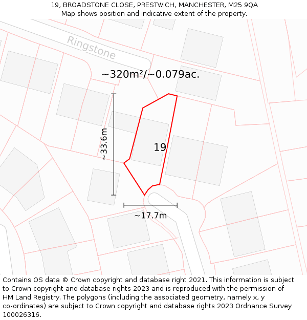 19, BROADSTONE CLOSE, PRESTWICH, MANCHESTER, M25 9QA: Plot and title map