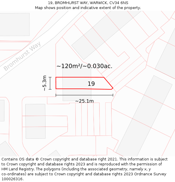 19, BROMHURST WAY, WARWICK, CV34 6NS: Plot and title map