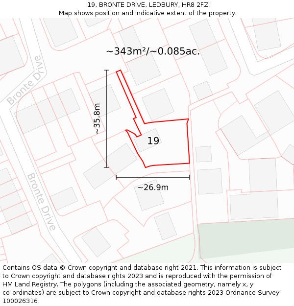 19, BRONTE DRIVE, LEDBURY, HR8 2FZ: Plot and title map
