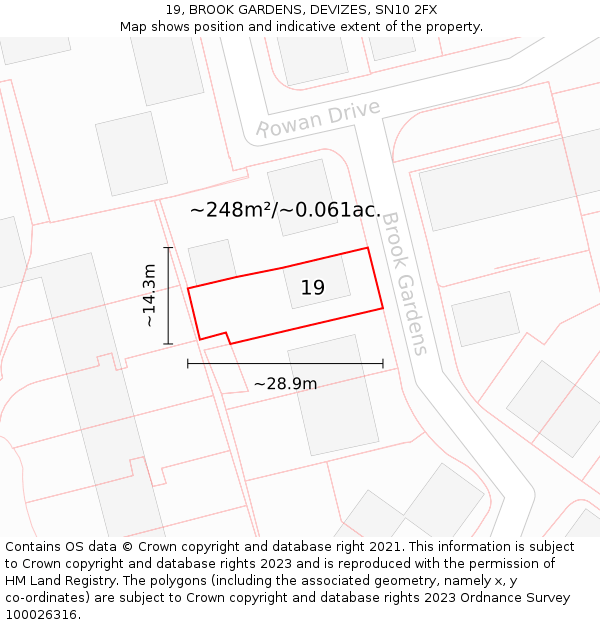 19, BROOK GARDENS, DEVIZES, SN10 2FX: Plot and title map