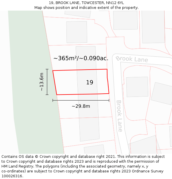 19, BROOK LANE, TOWCESTER, NN12 6YL: Plot and title map
