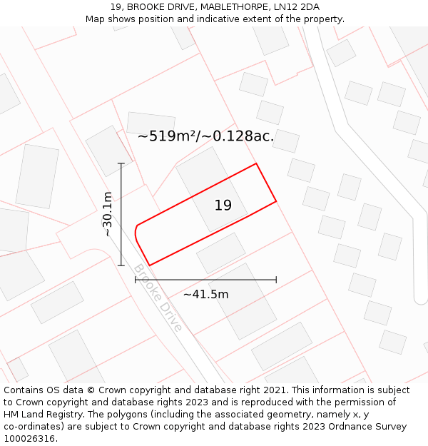 19, BROOKE DRIVE, MABLETHORPE, LN12 2DA: Plot and title map