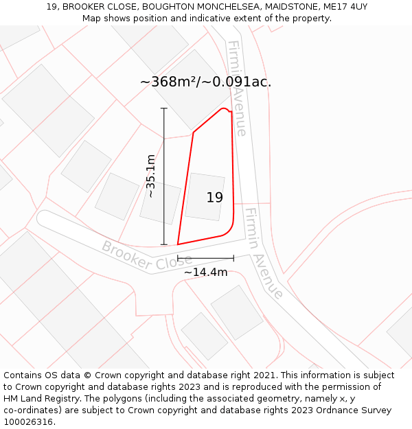 19, BROOKER CLOSE, BOUGHTON MONCHELSEA, MAIDSTONE, ME17 4UY: Plot and title map