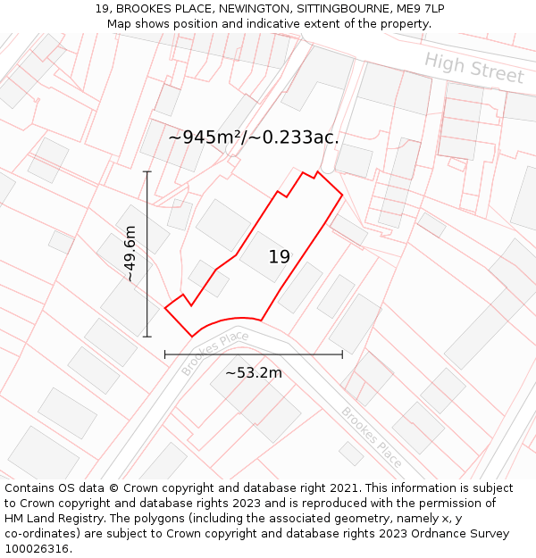 19, BROOKES PLACE, NEWINGTON, SITTINGBOURNE, ME9 7LP: Plot and title map