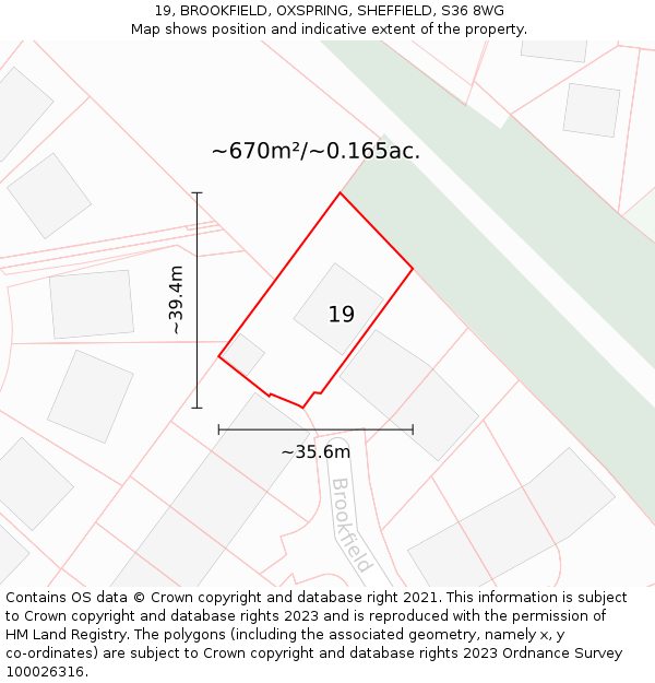 19, BROOKFIELD, OXSPRING, SHEFFIELD, S36 8WG: Plot and title map