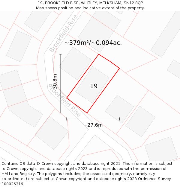 19, BROOKFIELD RISE, WHITLEY, MELKSHAM, SN12 8QP: Plot and title map
