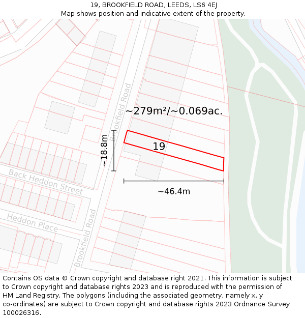 19, BROOKFIELD ROAD, LEEDS, LS6 4EJ: Plot and title map