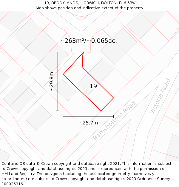 19, BROOKLANDS, HORWICH, BOLTON, BL6 5RW: Plot and title map