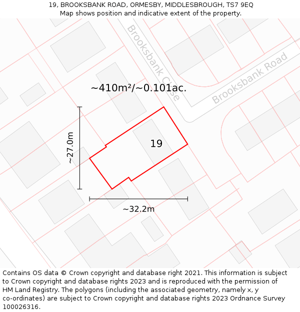19, BROOKSBANK ROAD, ORMESBY, MIDDLESBROUGH, TS7 9EQ: Plot and title map