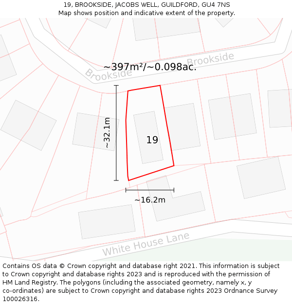 19, BROOKSIDE, JACOBS WELL, GUILDFORD, GU4 7NS: Plot and title map