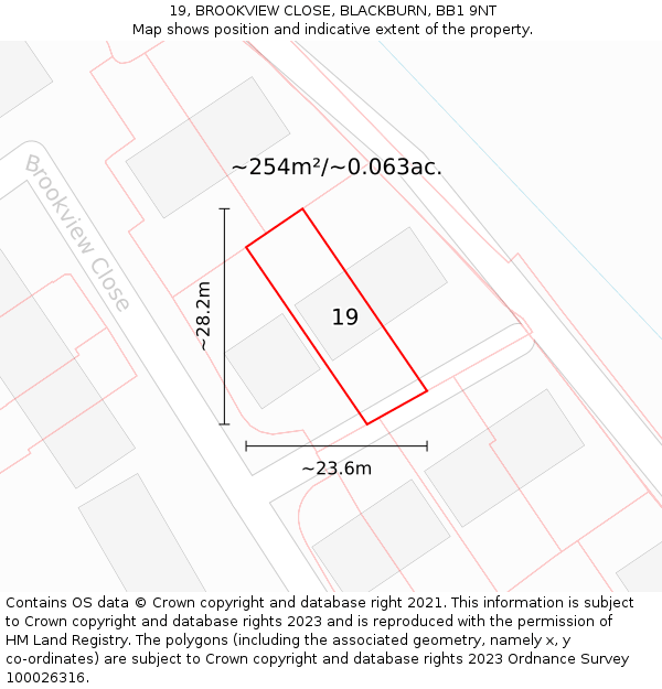 19, BROOKVIEW CLOSE, BLACKBURN, BB1 9NT: Plot and title map