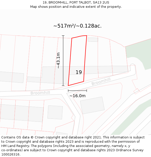 19, BROOMHILL, PORT TALBOT, SA13 2US: Plot and title map