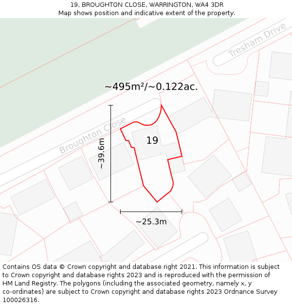 19, BROUGHTON CLOSE, WARRINGTON, WA4 3DR: Plot and title map