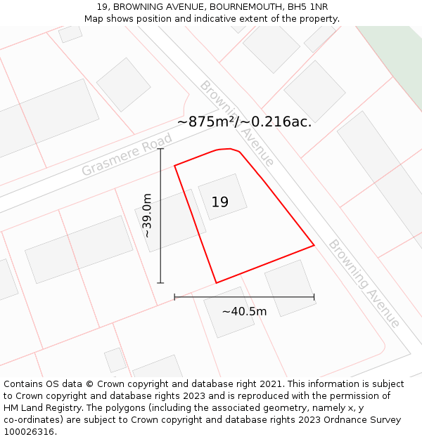 19, BROWNING AVENUE, BOURNEMOUTH, BH5 1NR: Plot and title map