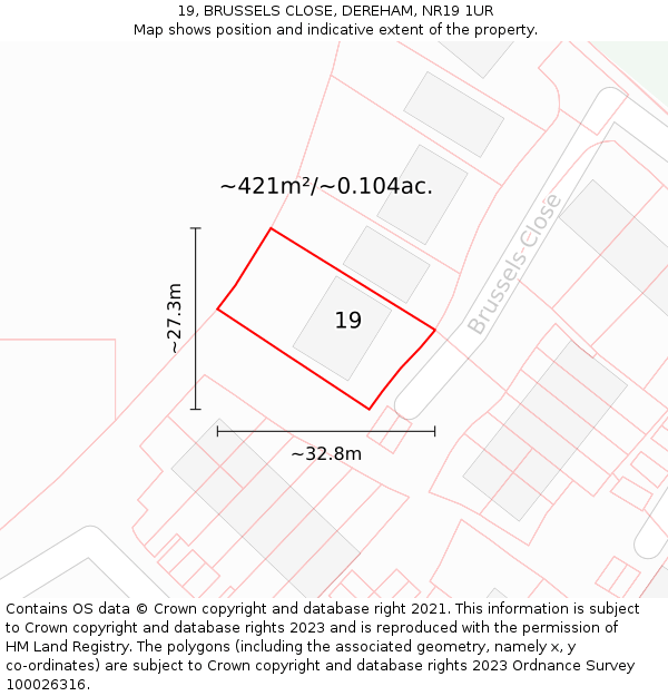 19, BRUSSELS CLOSE, DEREHAM, NR19 1UR: Plot and title map