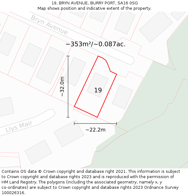 19, BRYN AVENUE, BURRY PORT, SA16 0SG: Plot and title map