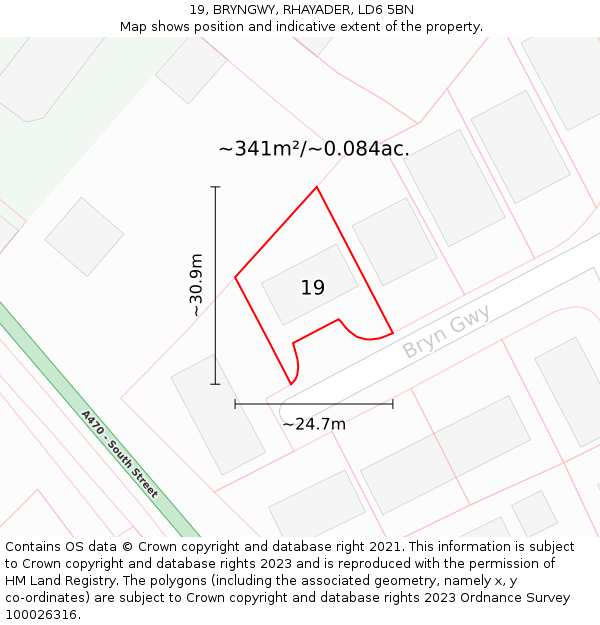 19, BRYNGWY, RHAYADER, LD6 5BN: Plot and title map