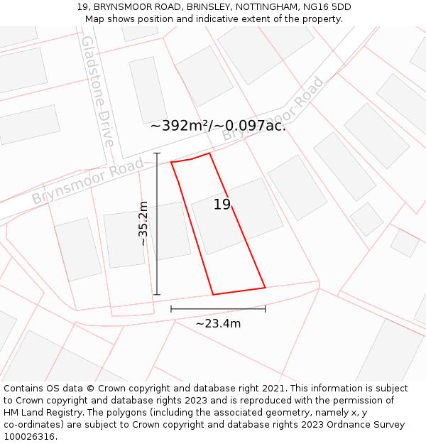 19, BRYNSMOOR ROAD, BRINSLEY, NOTTINGHAM, NG16 5DD: Plot and title map