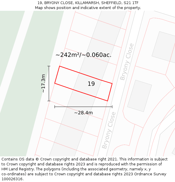 19, BRYONY CLOSE, KILLAMARSH, SHEFFIELD, S21 1TF: Plot and title map