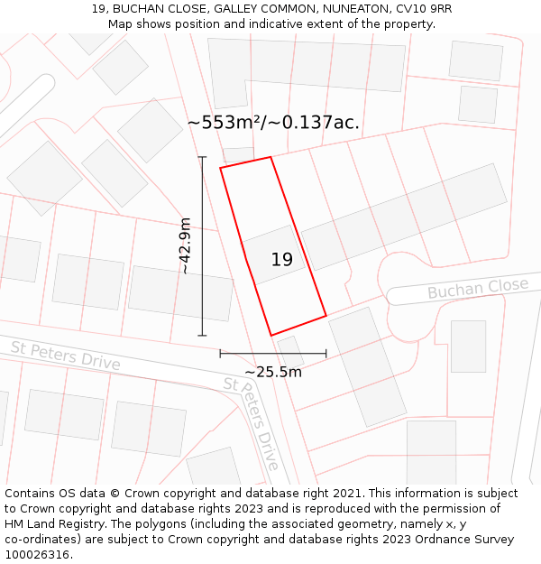 19, BUCHAN CLOSE, GALLEY COMMON, NUNEATON, CV10 9RR: Plot and title map